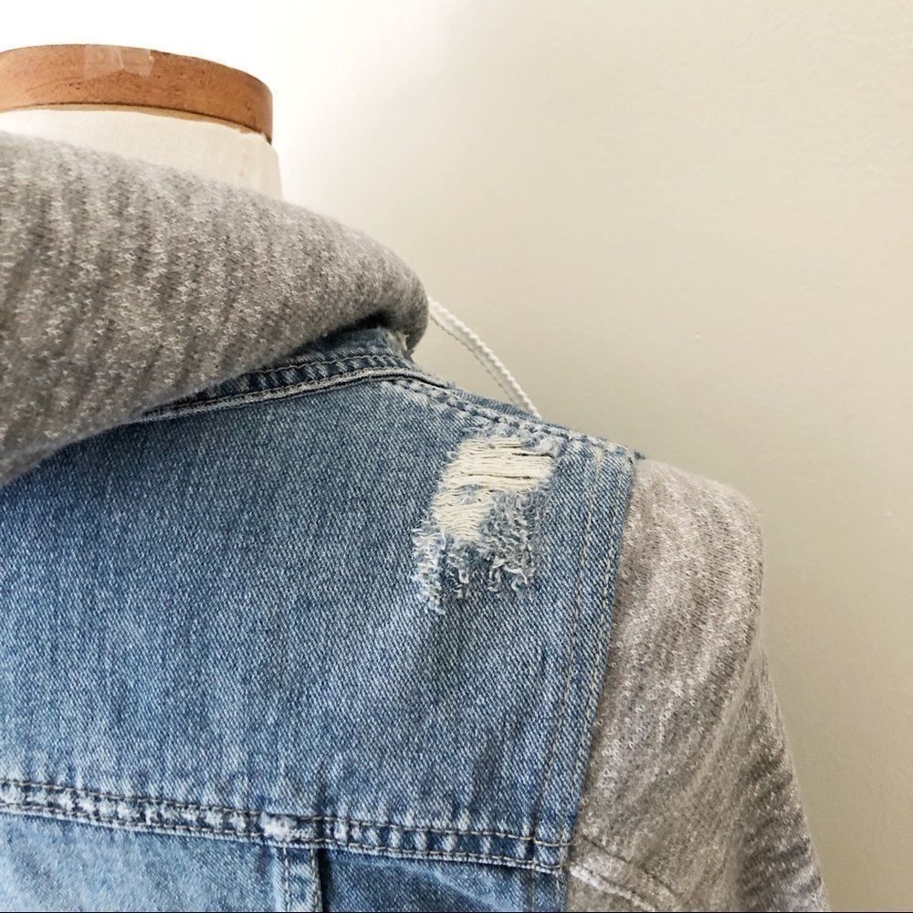 Free People Half Knit Distressed Denim Jacket - Picture 9 of 13